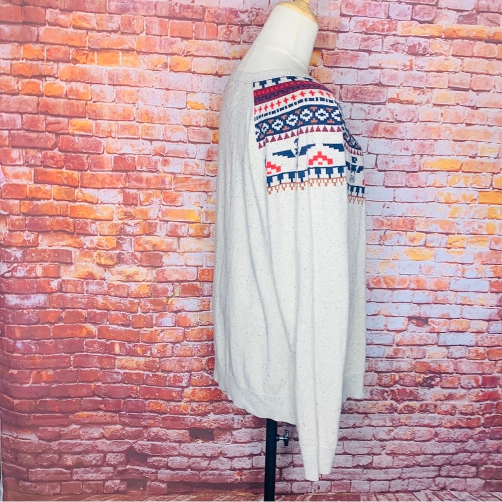 On the Byas Scoop Neck Oatmeal Southwestern Thunderbird Fair Isle Sweater - Picture 5 of 10